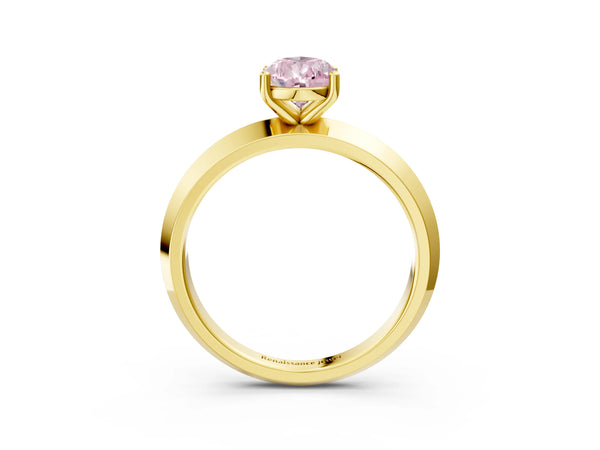Yellow gold Fancy Pink Pear  Cut Solitaire Engagement Ring with Flat Band and Four-Prong Setting
