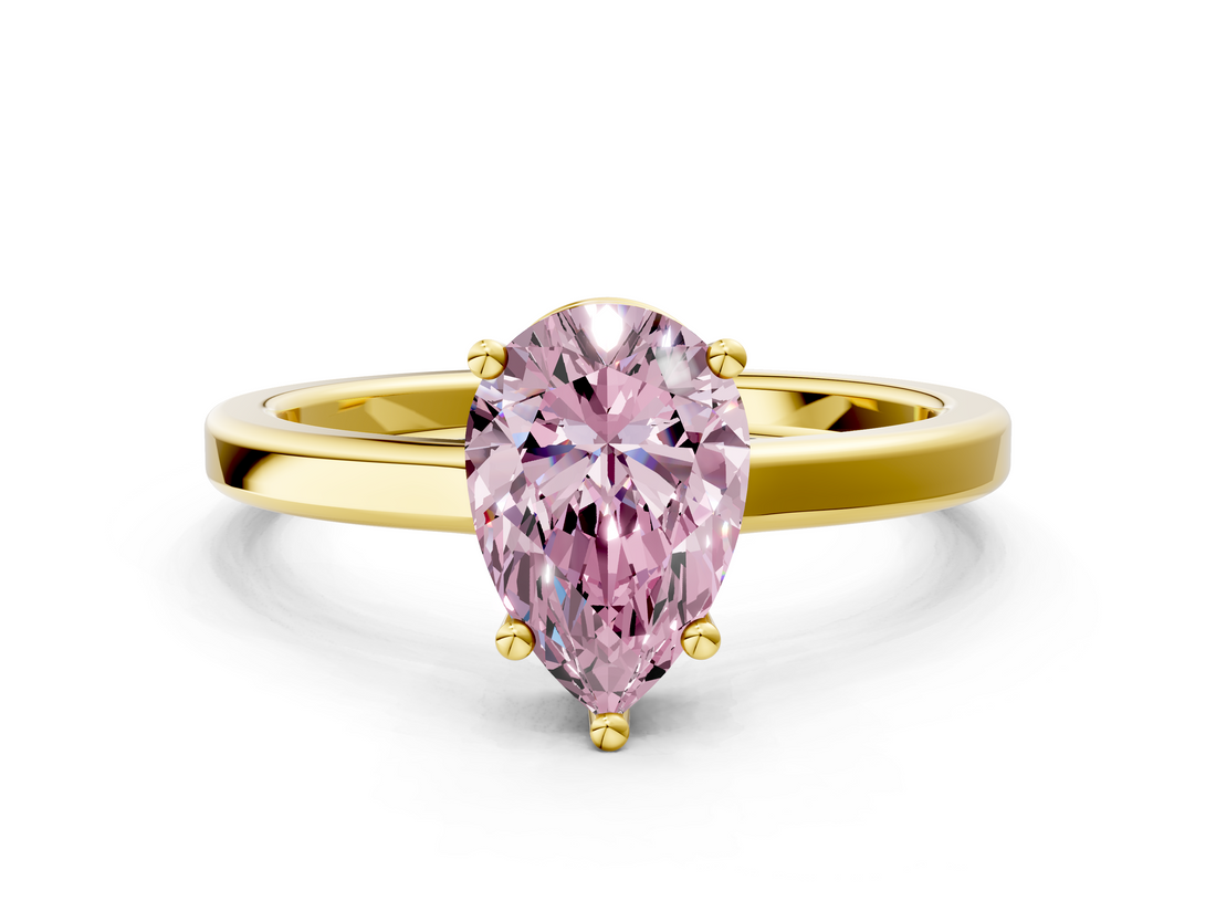 Yellow gold Fancy Pink Pear  Cut Solitaire Engagement Ring with Four-Prong Setting on a Classic Band_20