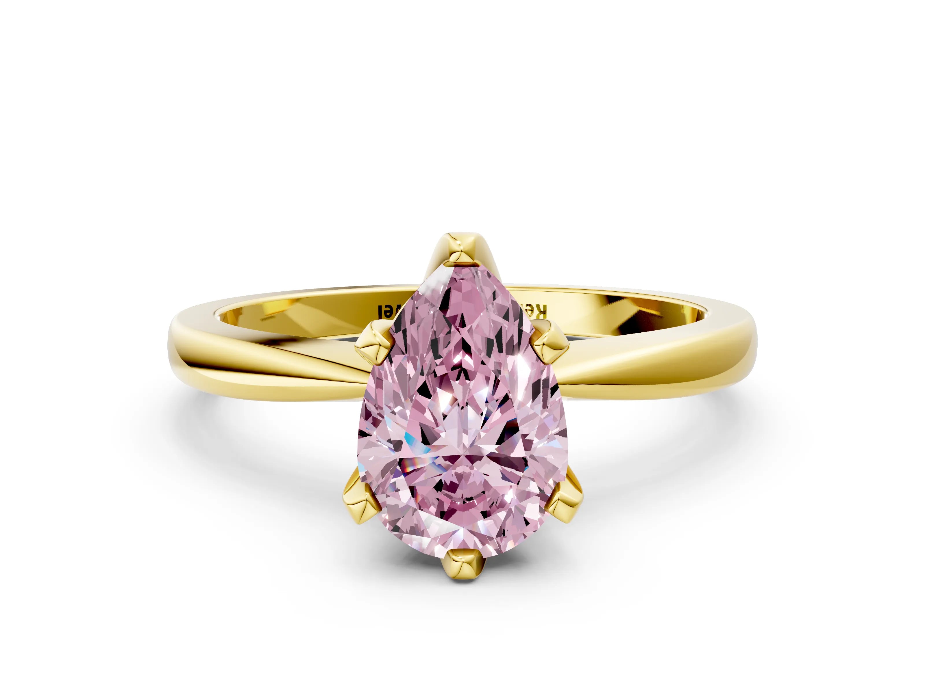 Yellow gold Fancy Pink Pear Cut Solitaire Engagement Ring with Six-Prong Setting and Tapered Band