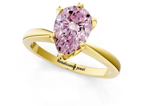 Yellow gold Fancy Pink Pear Cut Solitaire Engagement Ring with Six-Prong Setting and Tapered Band_1