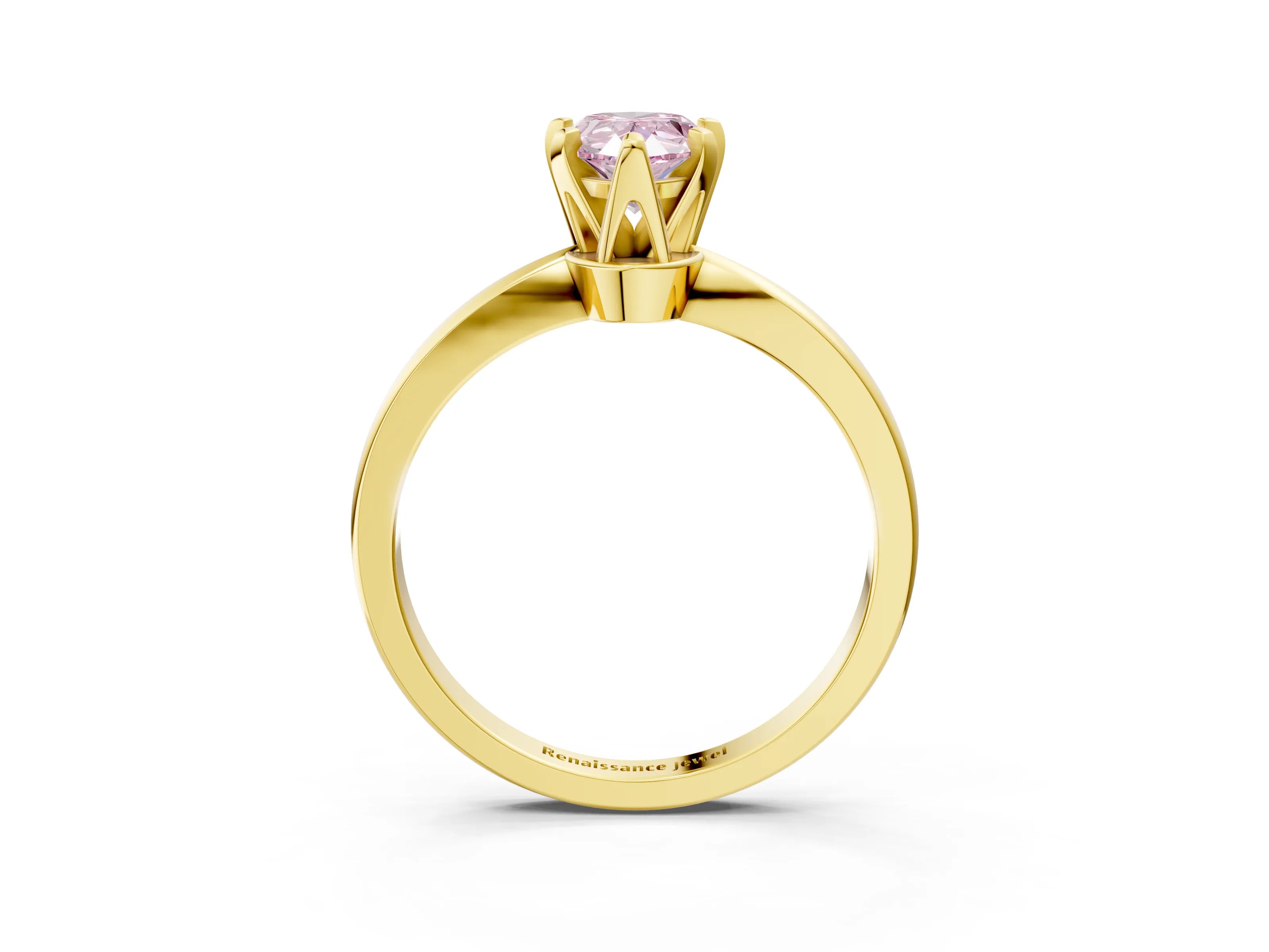 Yellow gold Fancy Pink Pear Cut Solitaire Engagement Ring with Six-Prong Setting and Tapered Band_3