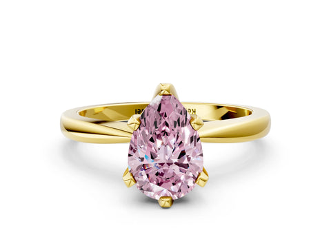 Yellow gold Fancy Pink Pear Cut Solitaire Engagement Ring with Six-Prong Setting and Tapered Band