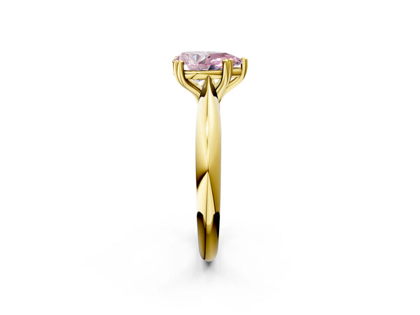 Yellow gold Fancy Pink Pear  Cut Solitaire Engagement Ring with Tapered Band and Four-Prong Setting