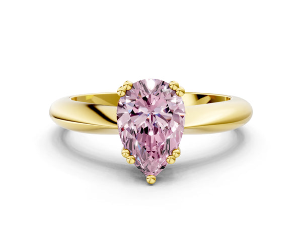 Yellow gold Fancy Pink Pear  Cut Solitaire Engagement Ring with Tapered Band and Four-Prong Setting