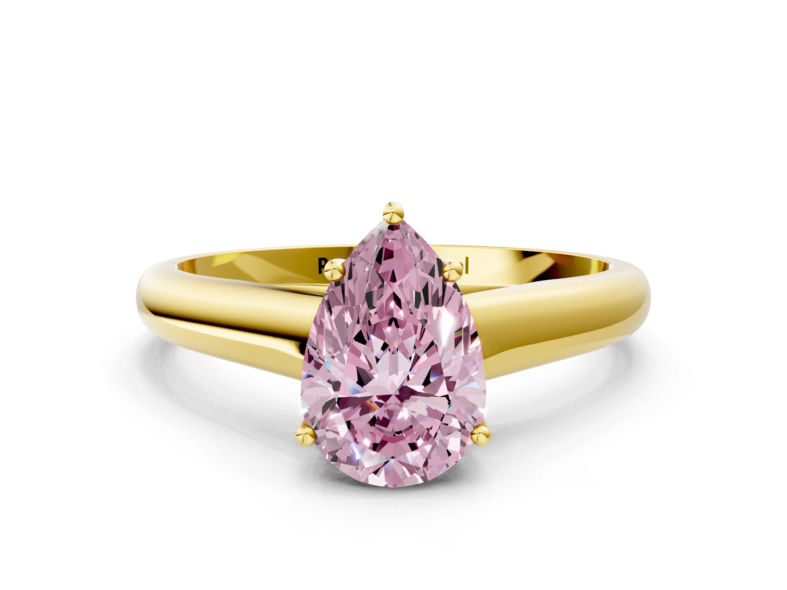 Yellow gold Fancy Pink Pear Cut Solitaire Engagement Ring with Tapered Band and Four-Prong Setting_3