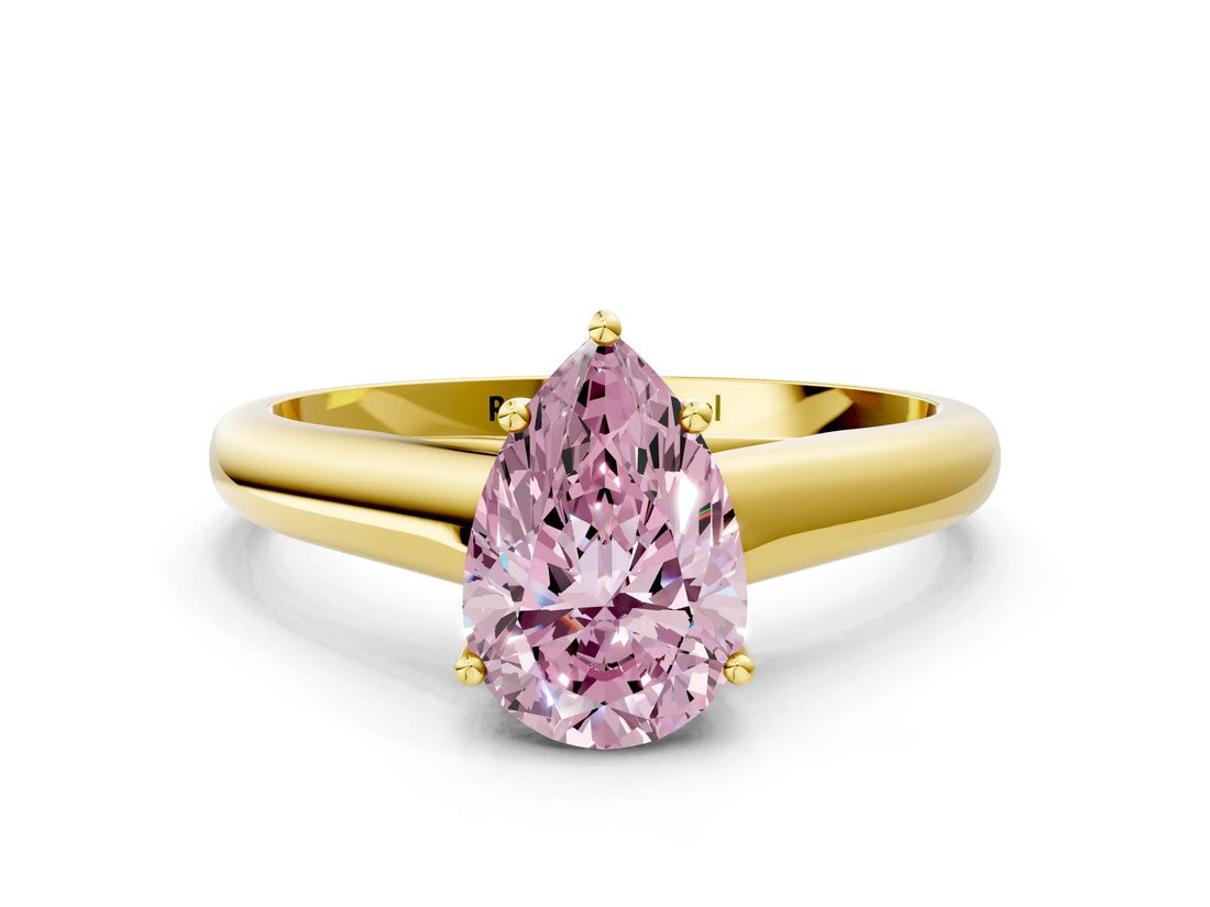 Yellow gold Fancy Pink Pear Cut Solitaire Engagement Ring with Tapered Band and Four-Prong Setting_3
