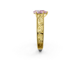 Yellow gold Fancy Pink Pear  Cut Solitaire Engraved Band with Four-Prong Setting_63