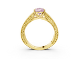 Yellow gold Fancy Pink Pear  Cut Solitaire Engraved Band with Four-Prong Setting_64
