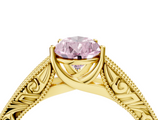 Yellow gold Fancy Pink Pear  Cut Solitaire Engraved Band with Four-Prong Setting_65