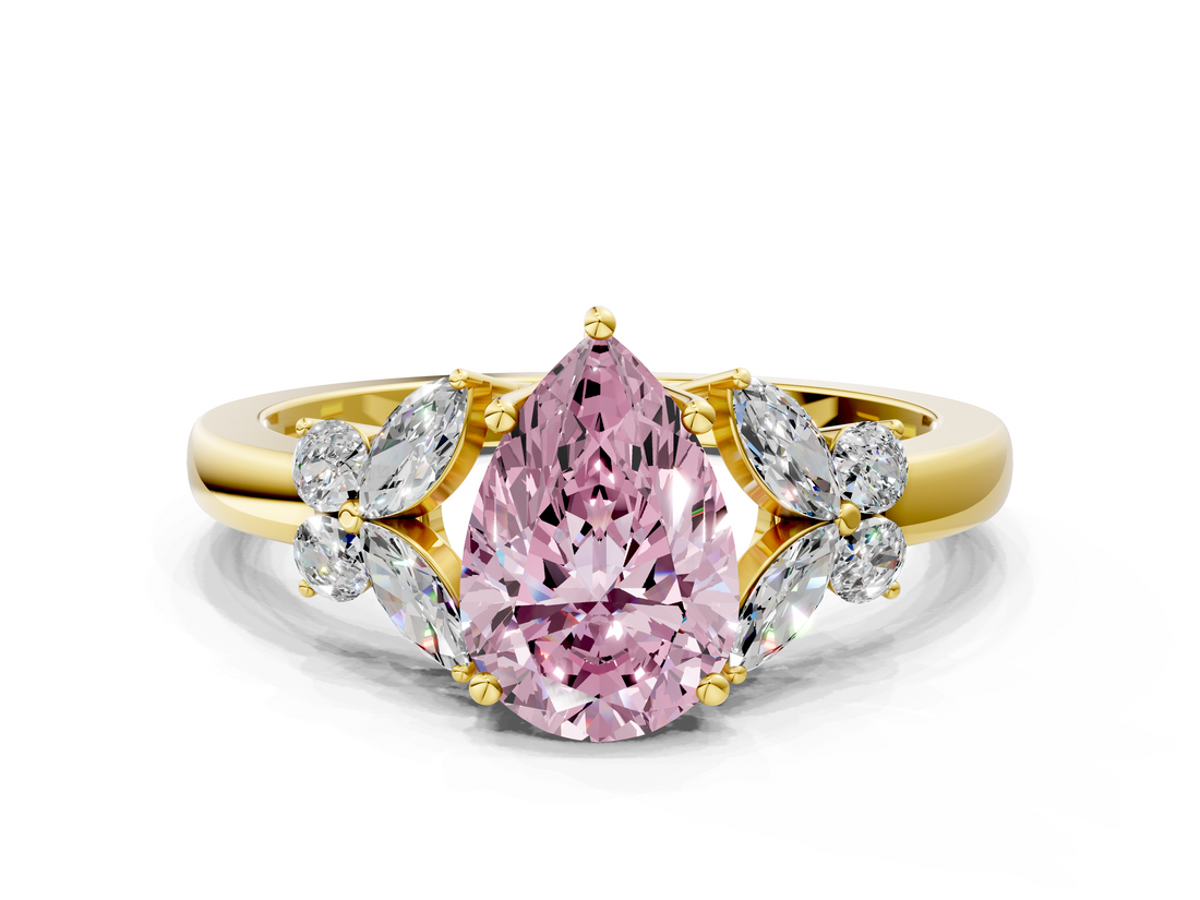 Yellow gold Fancy Pink Pear  Cut Solitaire Floral Diamond Ring with Four-Prong Setting_37