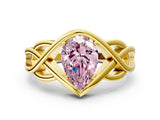 Yellow gold Fancy Pink Pear Cut Solitaire Intertwined Band Prong Setting Ring