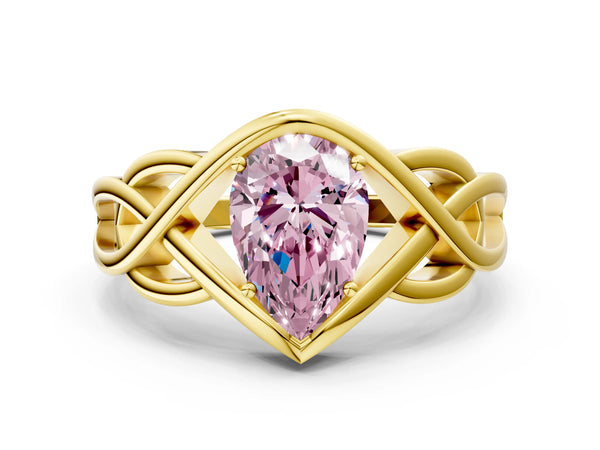 Yellow Gold Pear-Shaped Woven Solitaire Engagement Ring Setting for Fancy Pink Center