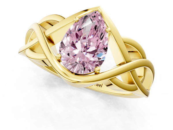 Yellow Gold Pear-Shaped Woven Solitaire Engagement Ring Setting for Fancy Pink Center