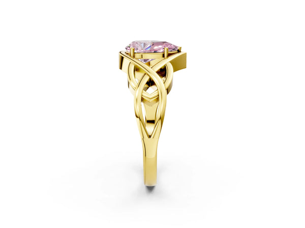 Yellow Gold Pear-Shaped Woven Solitaire Engagement Ring Setting for Fancy Pink Center