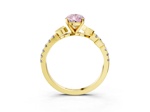 Yellow gold Fancy Pink Pear Cut Solitaire Leaf-Inspired Diamond Ring with Pavé Band and Four-Prong Setting_3