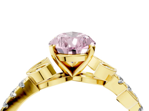 Yellow gold Fancy Pink Pear Cut Solitaire Leaf-Inspired Diamond Ring with Pavé Band and Four-Prong Setting_4