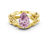 Yellow gold Fancy Pink Pear Cut Solitaire Leaf-Inspired Engagement Ring with Prong Setting_12