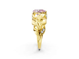 Yellow gold Fancy Pink Pear Cut Solitaire Leaf-Inspired Engagement Ring with Prong Setting_14