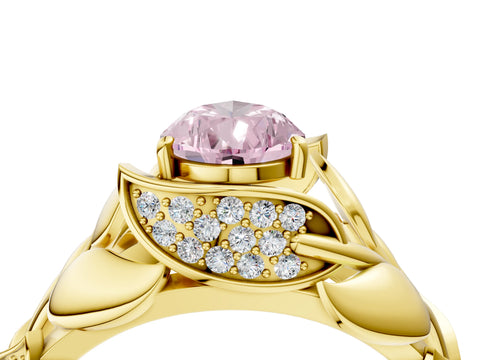 Yellow gold Fancy Pink Pear Cut Solitaire Leaf-Inspired Engagement Ring with Prong Setting_4