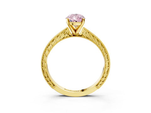Yellow gold Fancy Pink Pear Cut Solitaire Milgrain Engraved Band with Four-Prong Setting_3