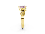 Yellow gold Fancy Pink Pear Cut Solitaire Milgrain Leaf Band with Prong Setting_2