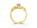 Yellow gold Fancy Pink Pear Cut Solitaire Milgrain Leaf Band with Prong Setting_3