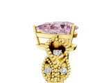 Yellow gold Fancy Pink Pear Cut Solitaire Milgrain Leaf Band with Prong Setting_5