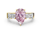 Yellow gold Fancy Pink Pear Cut Solitaire Princess Side Stone Engraved Band Prong Setting Ring