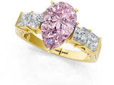 Yellow gold Fancy Pink Pear Cut Solitaire Princess Side Stone Engraved Band Prong Setting Ring_1