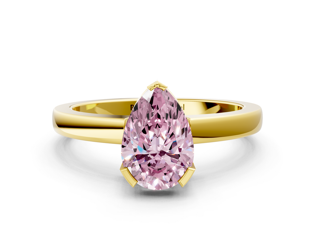 Yellow gold Fancy Pink Pear  Cut Solitaire Ring with Four-Prong Setting and Classic Band_42