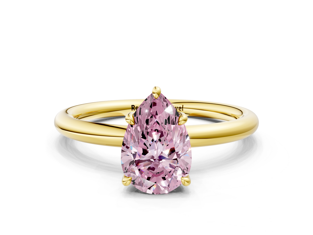 Yellow gold Fancy Pink Pear  Cut Solitaire Ring with Thin Band and Four-Prong Setting_11