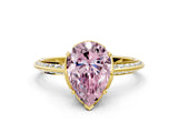 Yellow gold Fancy Pink Pear Cut Solitaire Split Shank Pave Diamond Engagement Ring with Four-Prong Setting