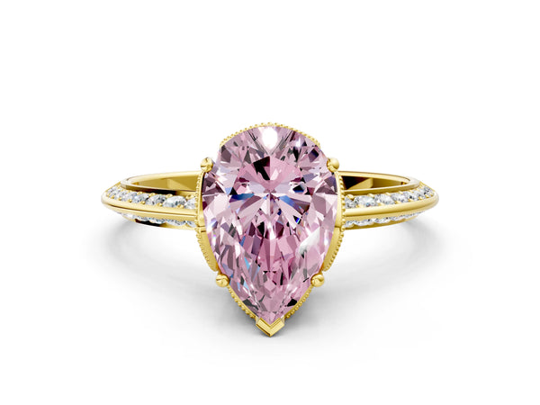 Yellow Gold Pear-Shaped Graduated Pave Engagement Ring Setting for Fancy Pink Center
