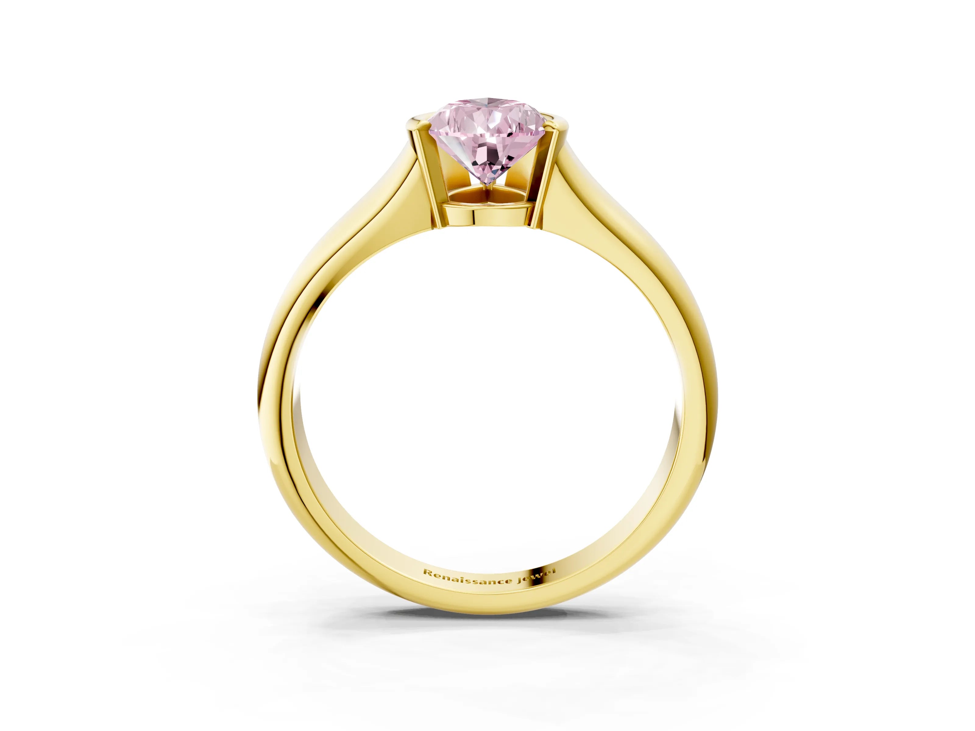 Yellow gold Fancy Pink Pear Cut Solitaire Tension Set Diamond Ring with Split Shank Band_3
