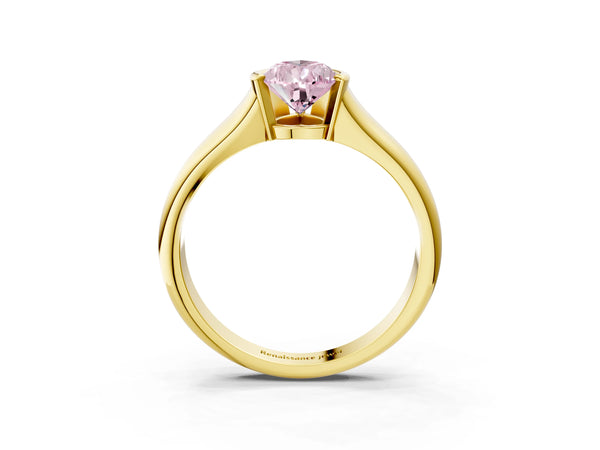 Yellow Gold Pear-Shaped Tension Style Solitaire Engagement Ring Setting for Fancy Pink Center