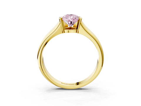 Yellow gold Fancy Pink Pear Cut Solitaire Tension Set Diamond Ring with Split Shank Band_3