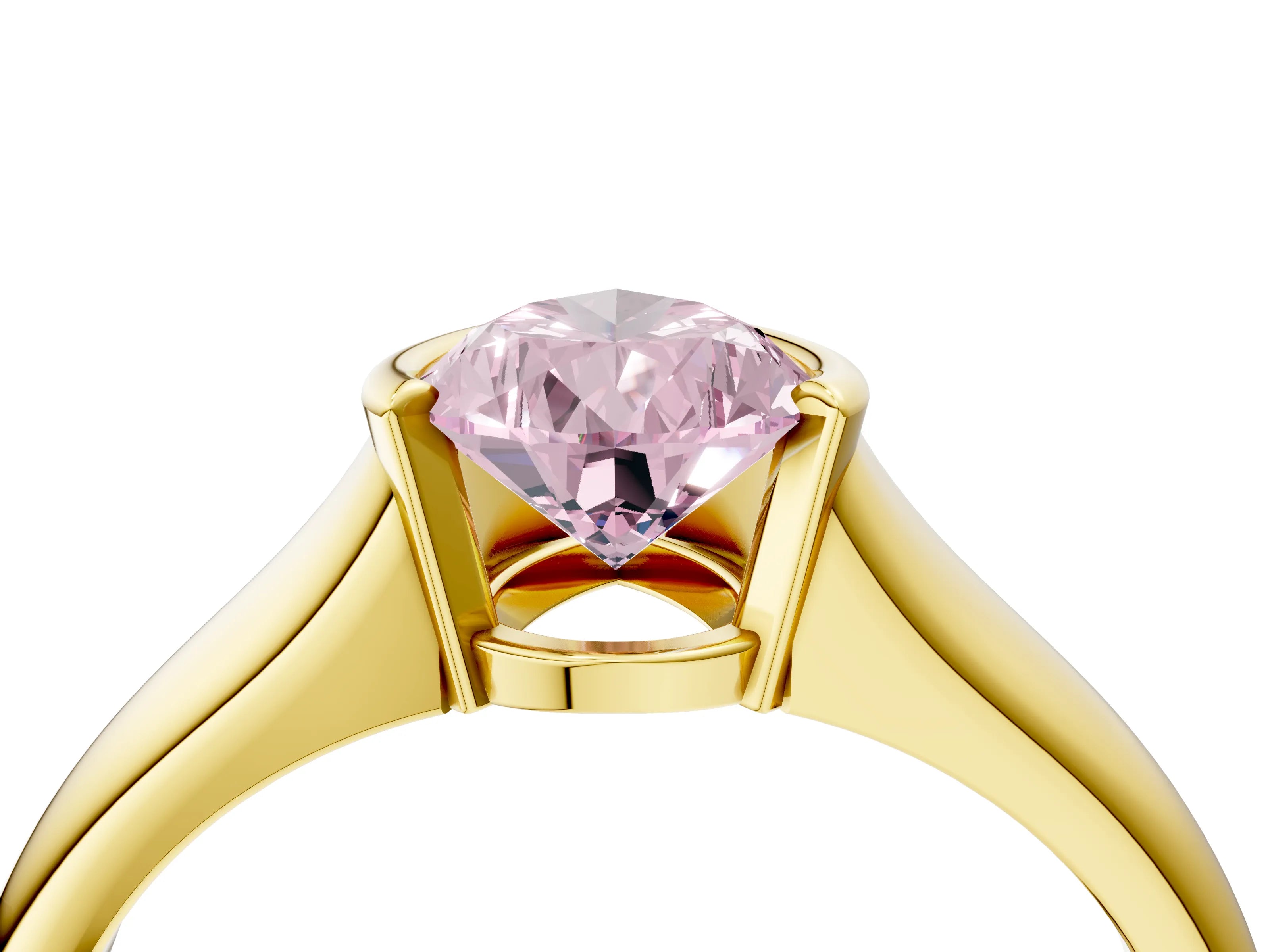 Yellow gold Fancy Pink Pear Cut Solitaire Tension Set Diamond Ring with Split Shank Band_4