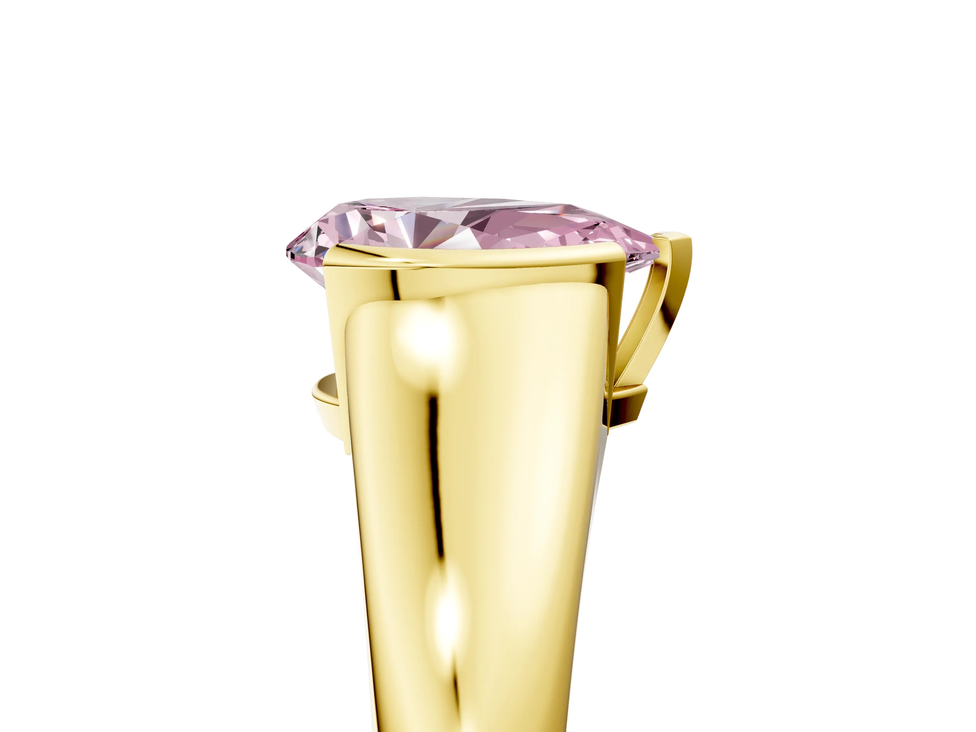 Yellow gold Fancy Pink Pear Cut Solitaire Tension Set Diamond Ring with Split Shank Band_5