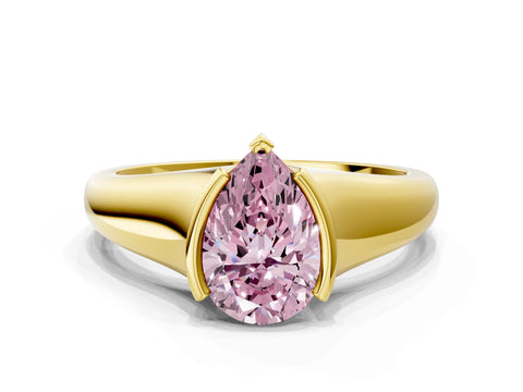 Yellow gold Fancy Pink Pear Cut Solitaire Tension Set Diamond Ring with Split Shank Band