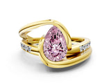 Yellow gold Fancy Pink Pear Cut Solitaire Tension-Set Diamond Split Shank Ring