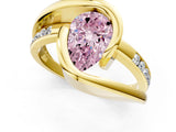 Yellow gold Fancy Pink Pear Cut Solitaire Tension-Set Diamond Split Shank Ring_1