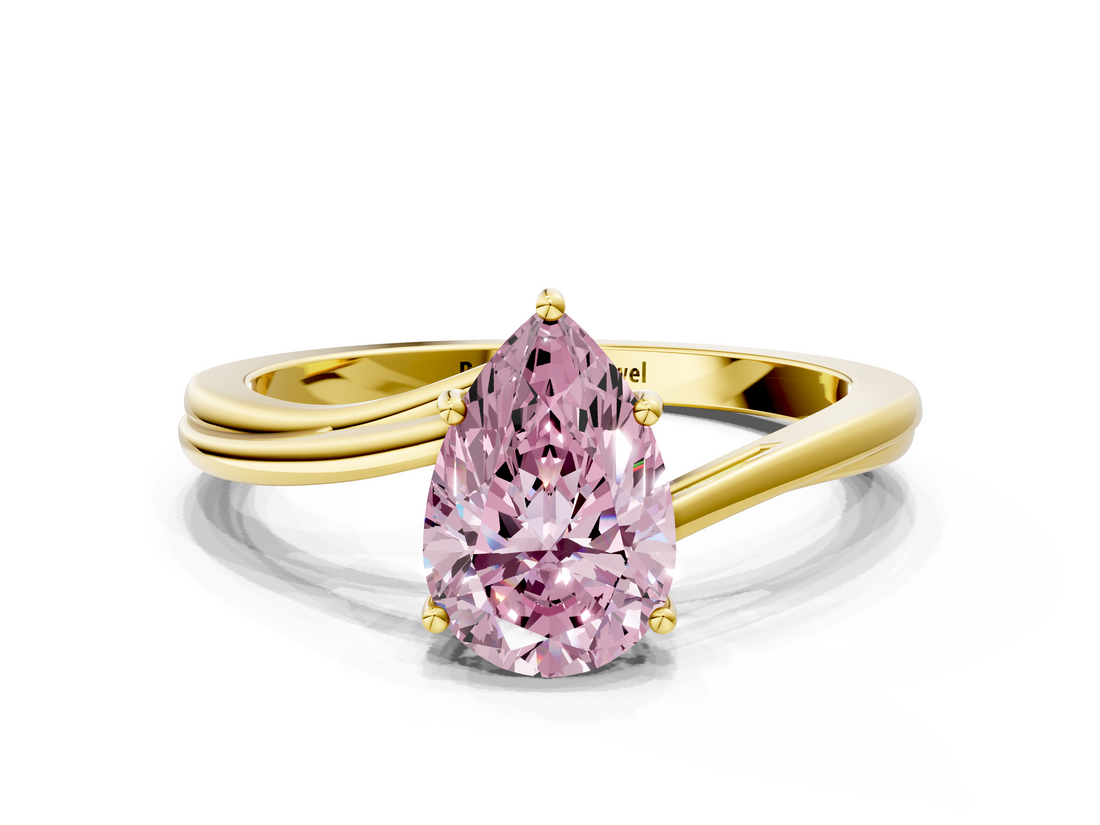 Yellow gold Fancy Pink Pear  Cut Solitaire Twist Band Ring with Four-Prong Setting_20
