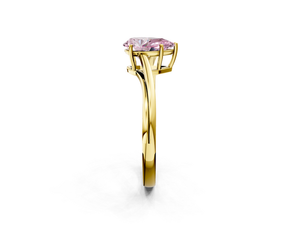 Yellow gold Fancy Pink Pear  Cut Solitaire Twist Band Ring with Four-Prong Setting