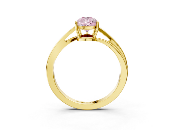Yellow gold Fancy Pink Pear  Cut Solitaire Twist Band Ring with Four-Prong Setting