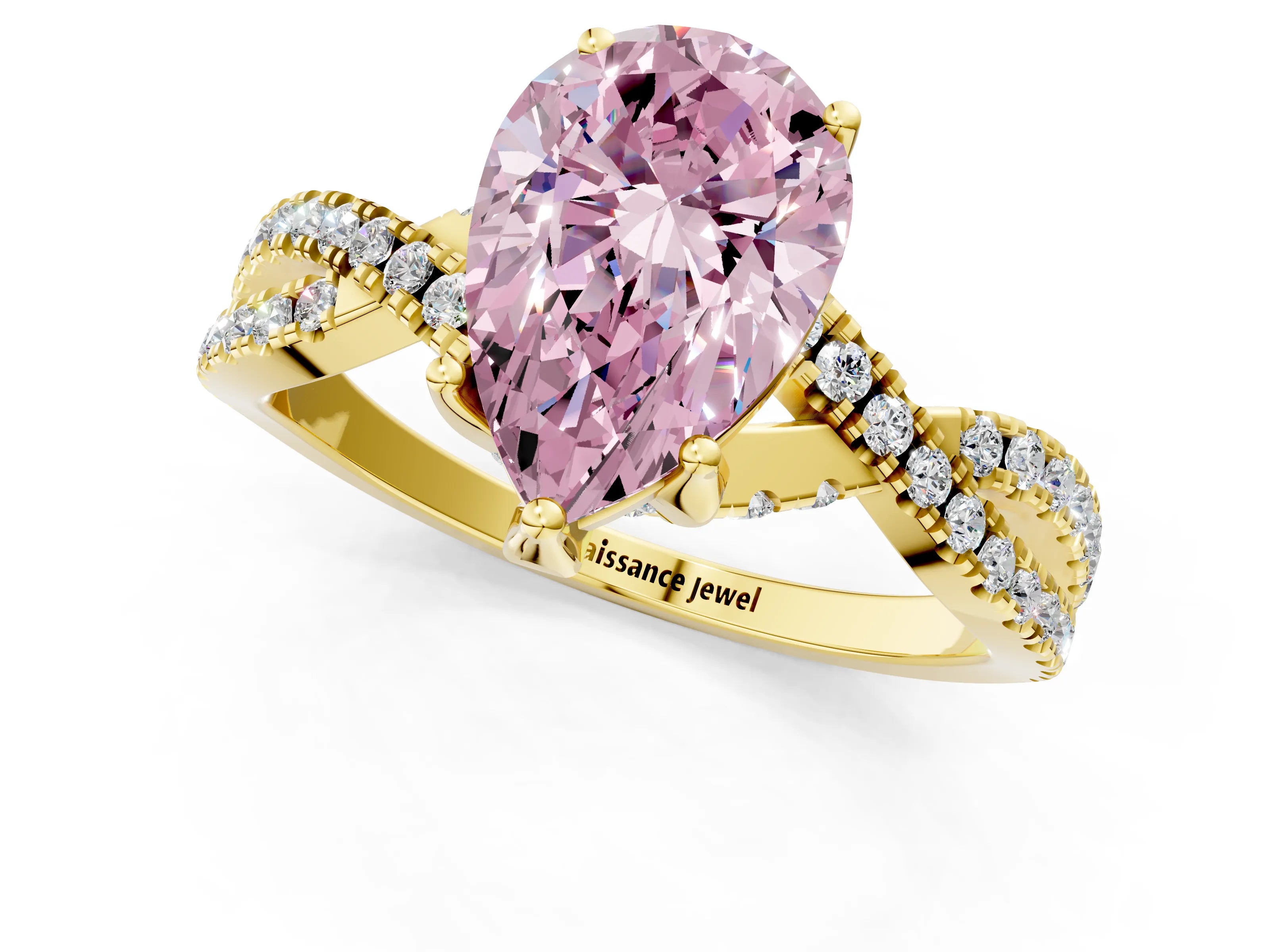 Yellow gold Fancy Pink Pear Cut Solitaire Twist Pave Diamond Engagement Ring with Prong Setting_1