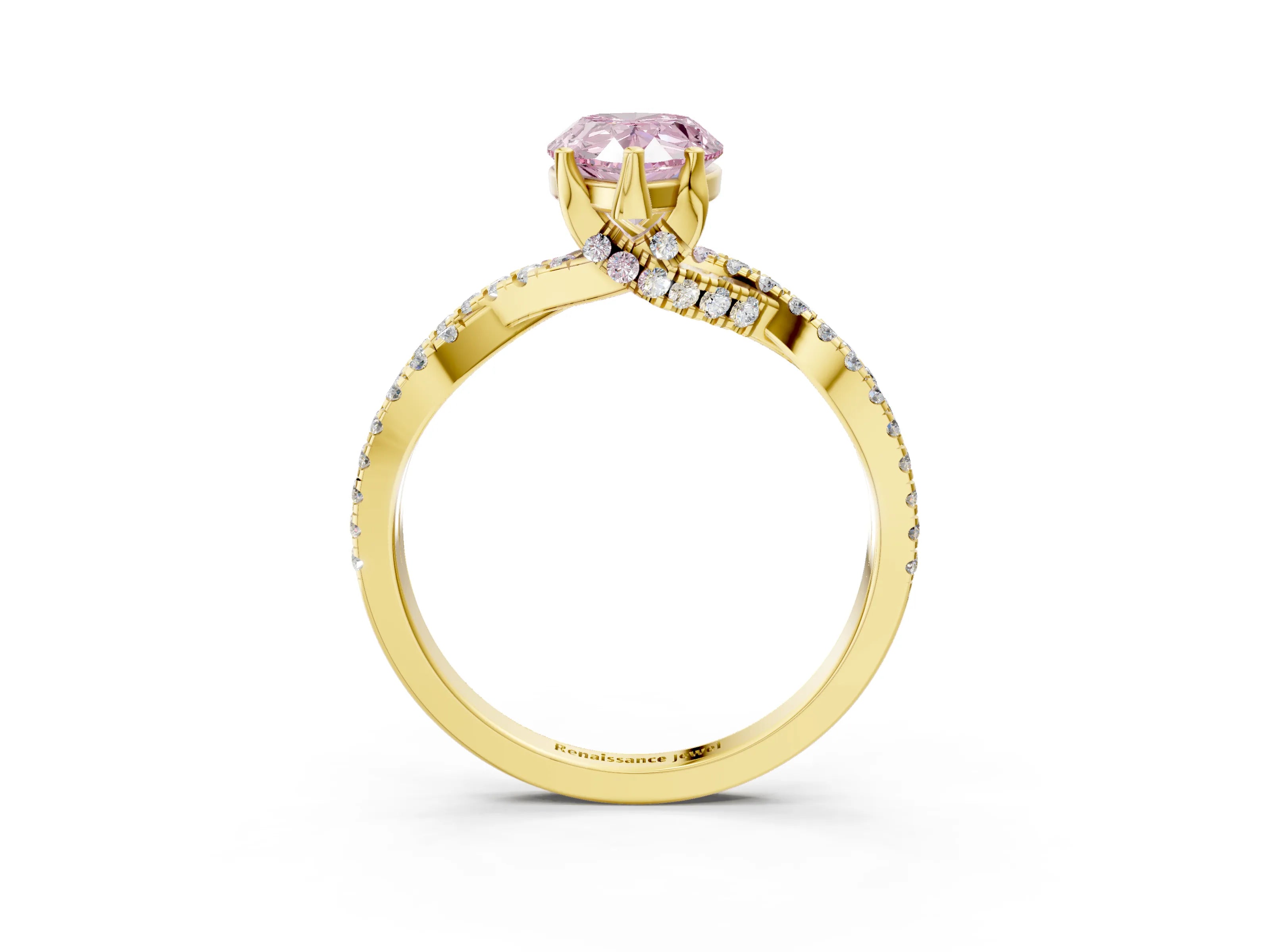 Yellow gold Fancy Pink Pear Cut Solitaire Twist Pave Diamond Engagement Ring with Prong Setting_3