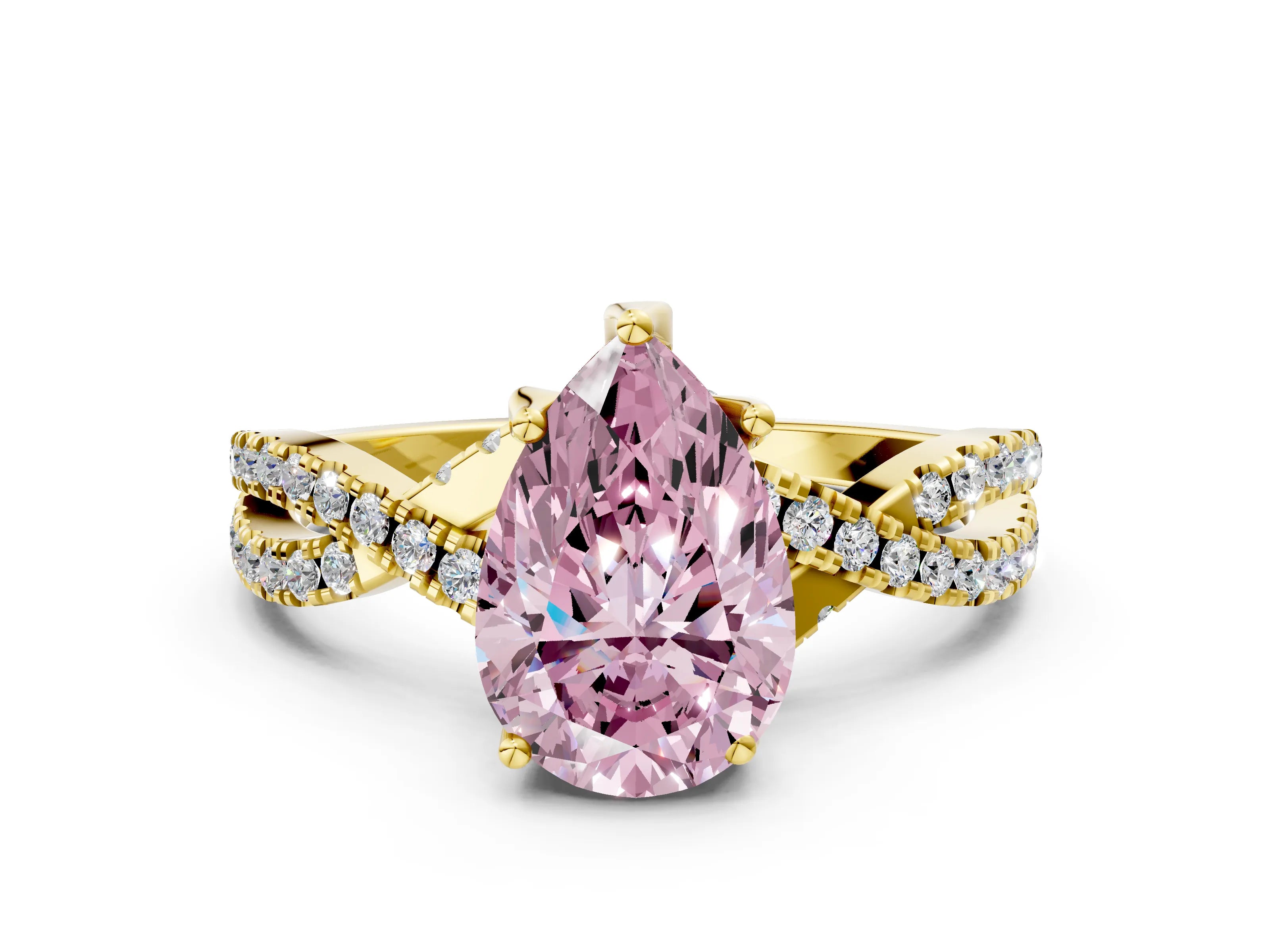 Yellow gold Fancy Pink Pear Cut Solitaire Twist Pave Diamond Engagement Ring with Prong Setting_36