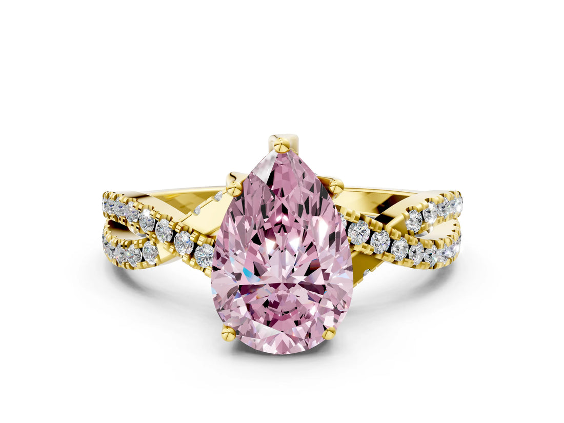 Yellow gold Fancy Pink Pear Cut Solitaire Twist Pave Diamond Engagement Ring with Prong Setting_36
