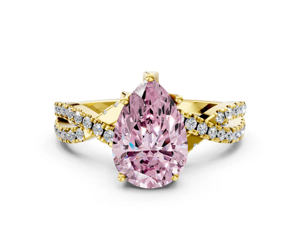 Yellow Gold Pear-Shaped Twisted Split Shank Engagement Ring Setting for Fancy Pink Center