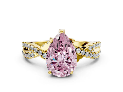 Yellow gold Fancy Pink Pear Cut Solitaire Twist Pave Diamond Engagement Ring with Prong Setting_36